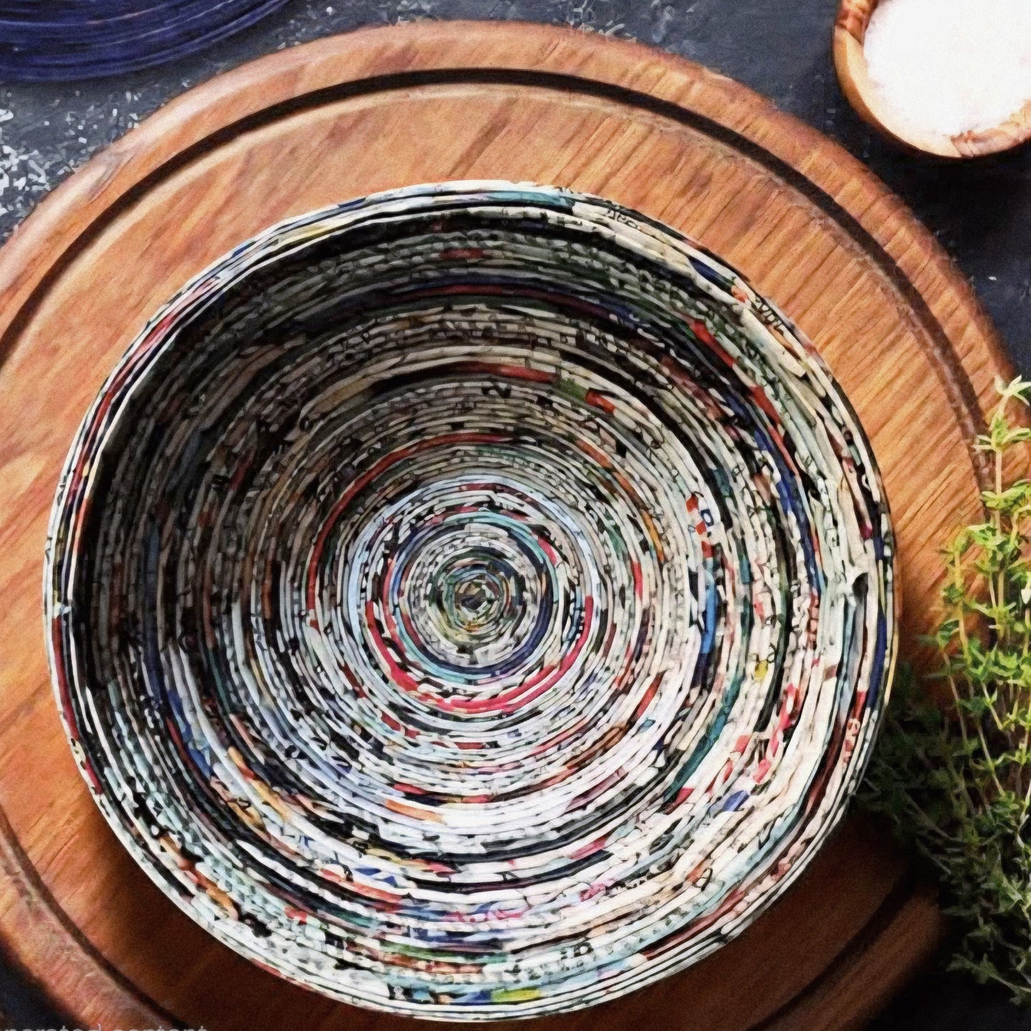Handmade Recycled Newspaper Round Bowl