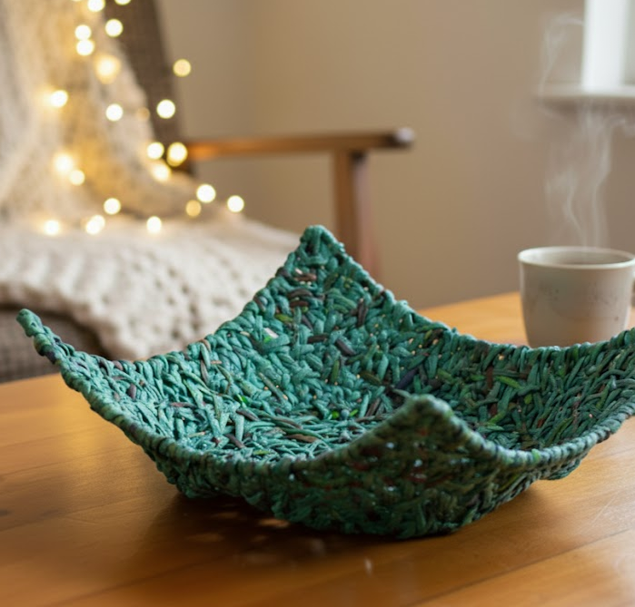 Handcrafted Recycled Newspaper Square Bowl